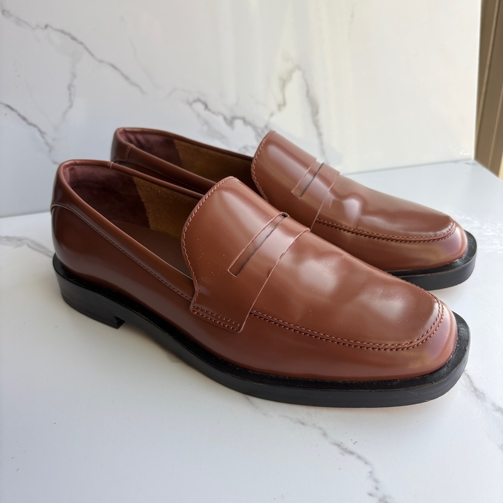 Everlane sz 5.5 The Penny Loafer Rum Brown Leather slip-on Classic square toe - Picture 4 of 12
